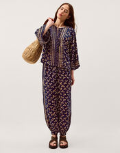 Clover Print Tassel Top, Blue (NAVY), large