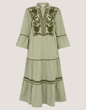 Gaia Embroidered Gingham Midi Dress, Green (GREEN), large