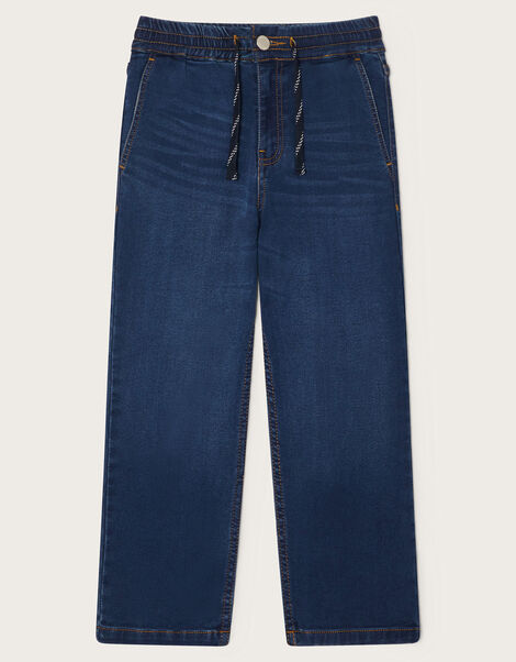 Drawstring Straight Jeans, Blue (BLUE), large