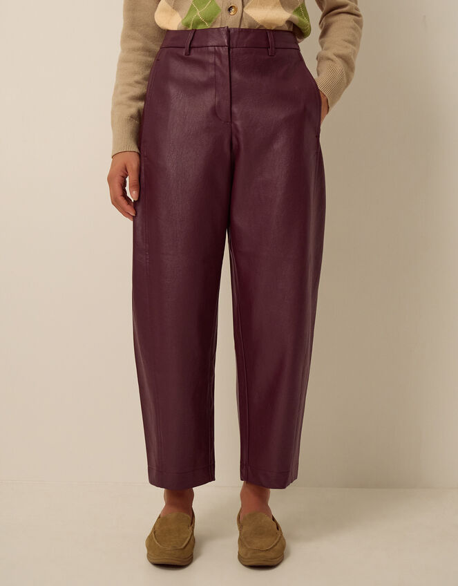Tara Faux Leather Barrel Trousers, Red (BURGUNDY), large