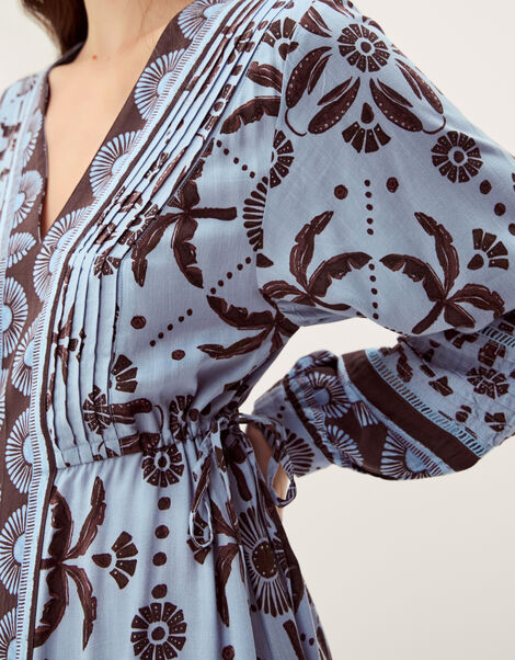 Thalia Palm Print Midi Dress, Blue (BLUE), large