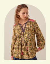 East Kiku Ikat Print Blouse, Green (GREEN), large