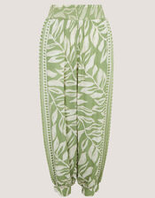 Lillie Leaf Print Balloon Trousers, Green (GREEN), large