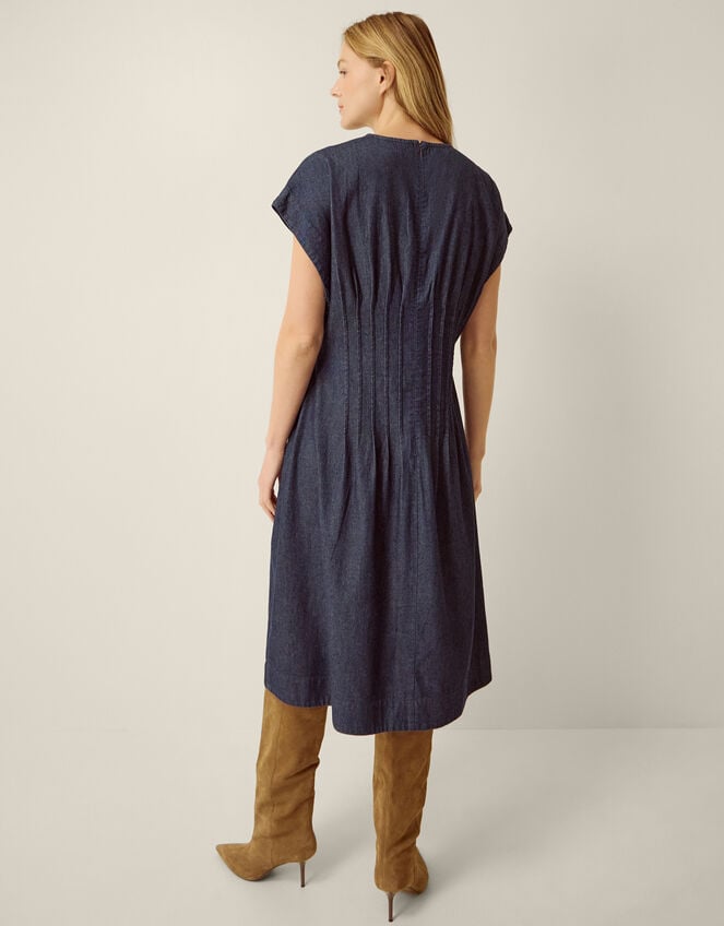 Jasmin Pleated Denim Midi Dress, Blue (DENIM BLUE), large