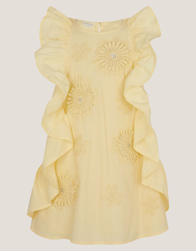 Appliqu&eacute; Flower Ruffle Dress, Yellow (YELLOW), large