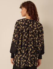 Clemence Amelie Batwing Sleeve Contrast Print Blouse, Black (BLACK), large