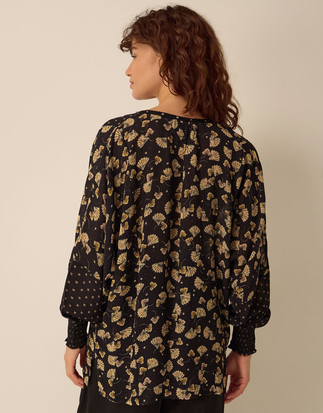 Clemence Amelie Batwing Sleeve Contrast Print Blouse, Black (BLACK), large