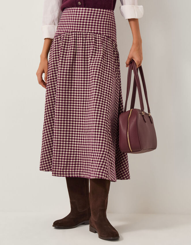 Agatha Check Drop Waist Midi Skirt, Red (CHERRY), large