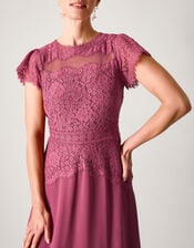 Monike Short Sleeve Lace Bridesmaid Dress, DARK PINK, large