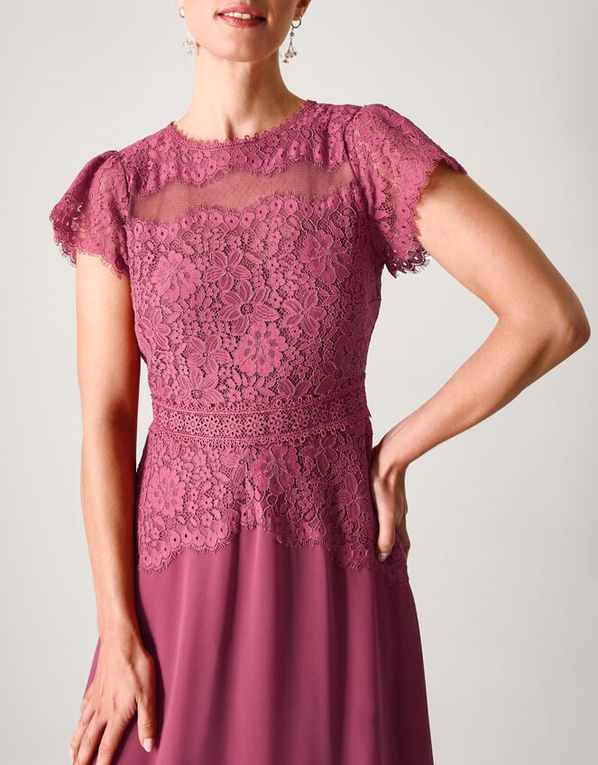 Monike Short Sleeve Lace Bridesmaid Dress, DARK PINK, large