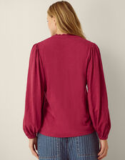 Jenny Pintuck Lace Jersey Blouse, Red (BURGUNDY), large