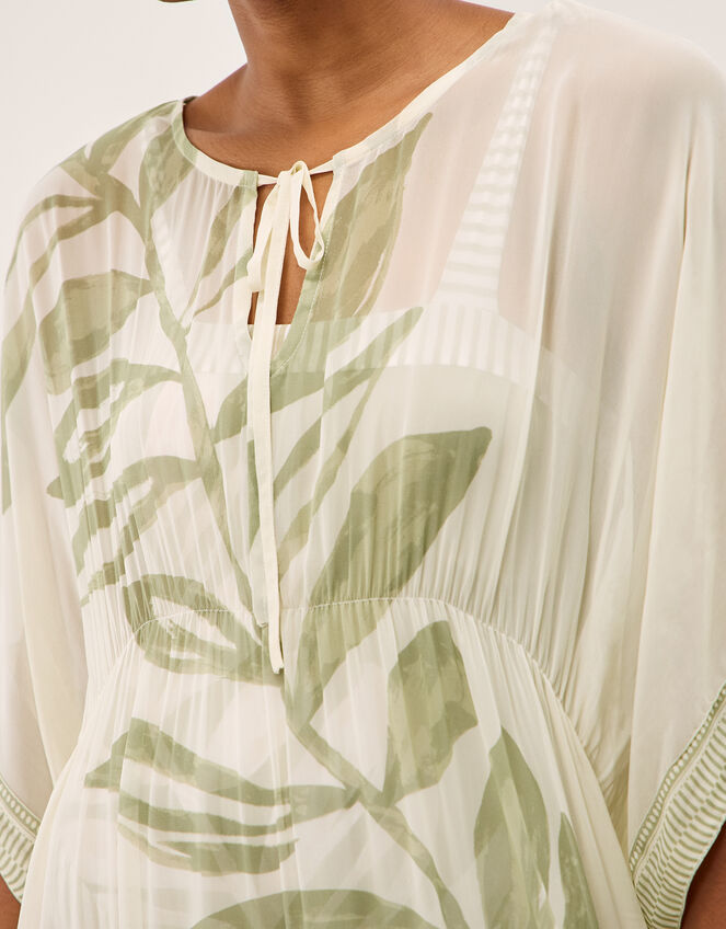 Lillie Leaf Print Fringe Mini Kaftan, , large