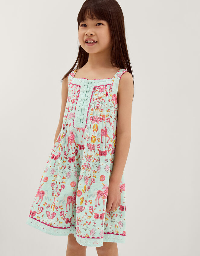Unicorn Floral Print Romper, Blue (BLUE), large