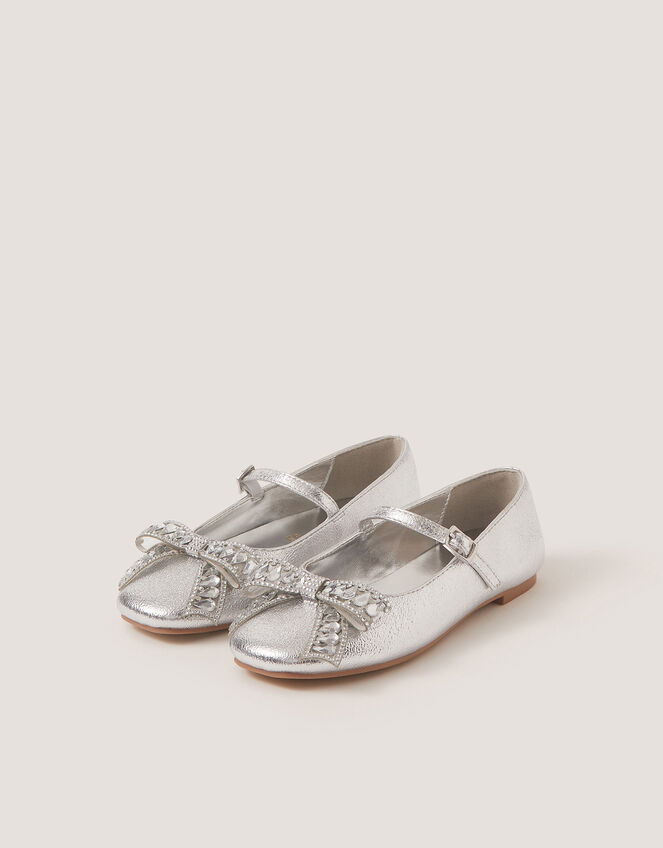 Gemstone Bow Ballet Flats, Silver (SILVER), large