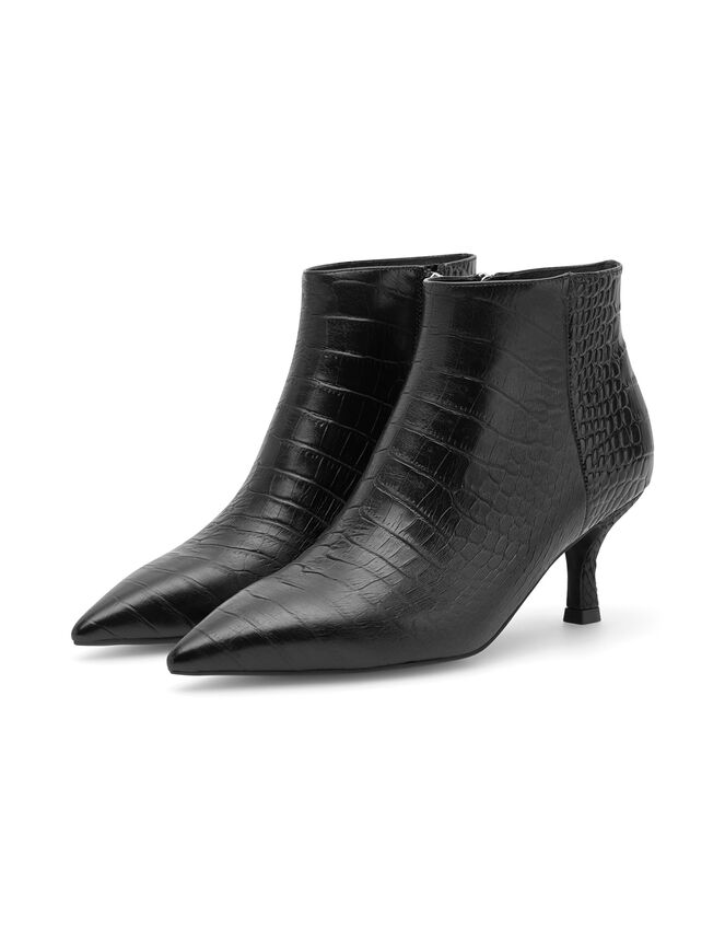 Woden Vera Croc Kitten Heel Boots, Black (BLACK), large
