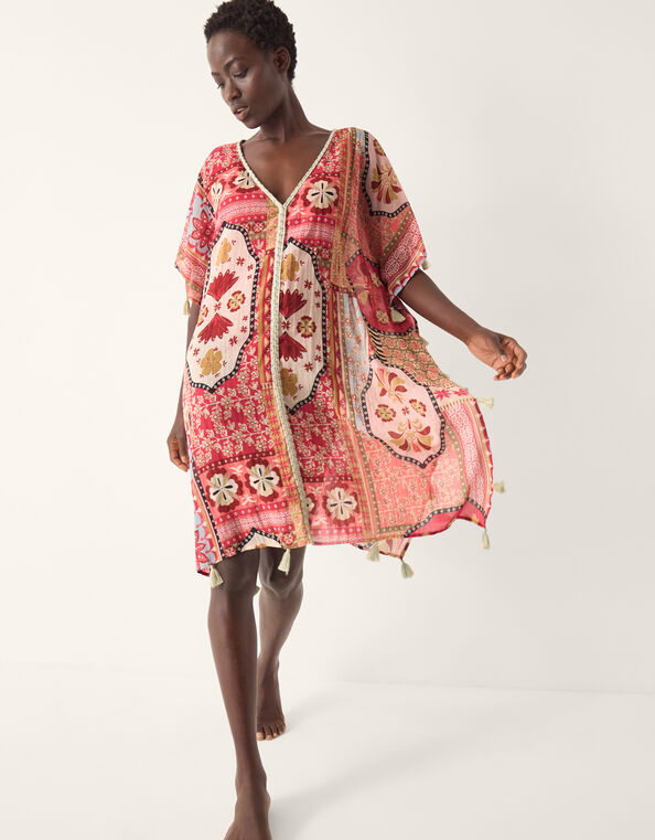 Patti Tile Print Mini Kaftan, Pink (DARK PINK), large