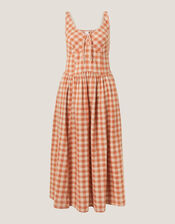 Hattie Sleeveless Gingham Midi Dress, Orange (CORAL), large