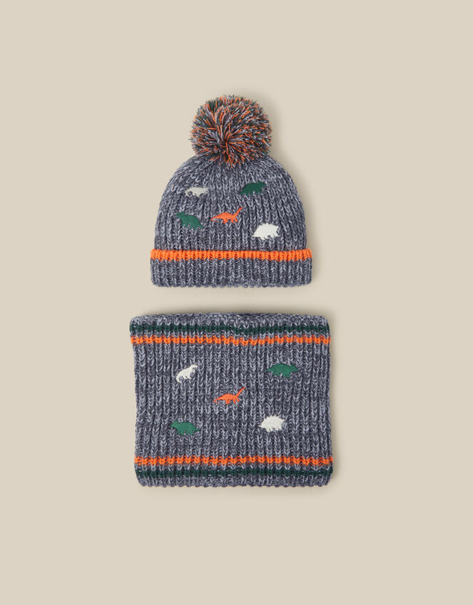 Dino Bobble Hat & Snood Set, Grey (GREY), large