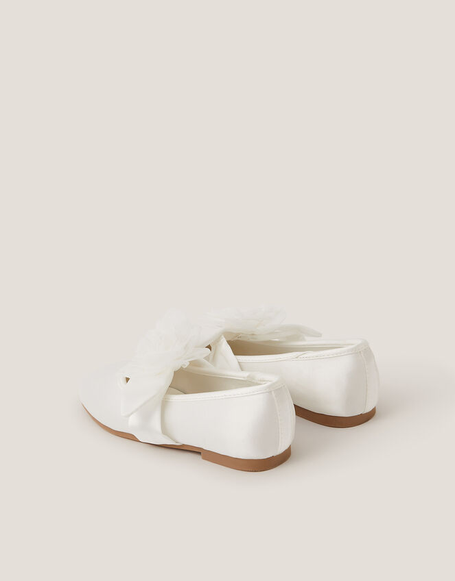 Flower Strap Satin Ballet Flats, Ivory (IVORY), large