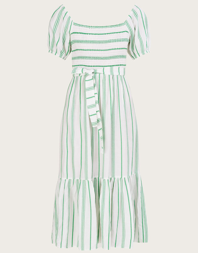 Stripe Jacquard Belted Tiered Dress with LENZING&trade; ECOVERO&trade;, Green (GREEN), large