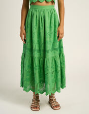 Petite Mendigote Clemence Broderie Tiered Midi Skirt, Green (GREEN), large