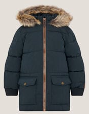 Mid Length Puffer Coat, Blue (NAVY), large