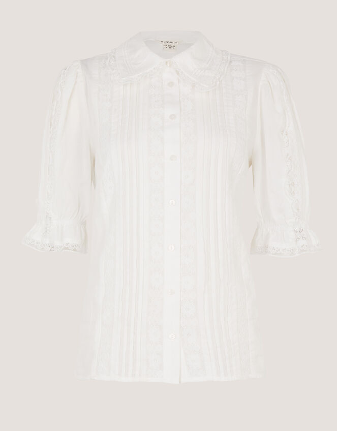 Annette Puff Sleeve Lace Shirt, White (WHITE), large