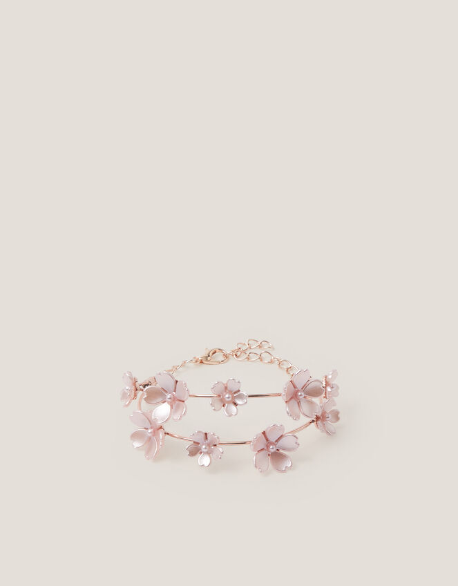 Flower Pearl Wire Cuff Bracelet, , large