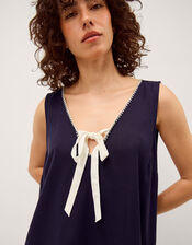 Gigi Bow Linen Blend Midi Dress, Blue (NAVY), large