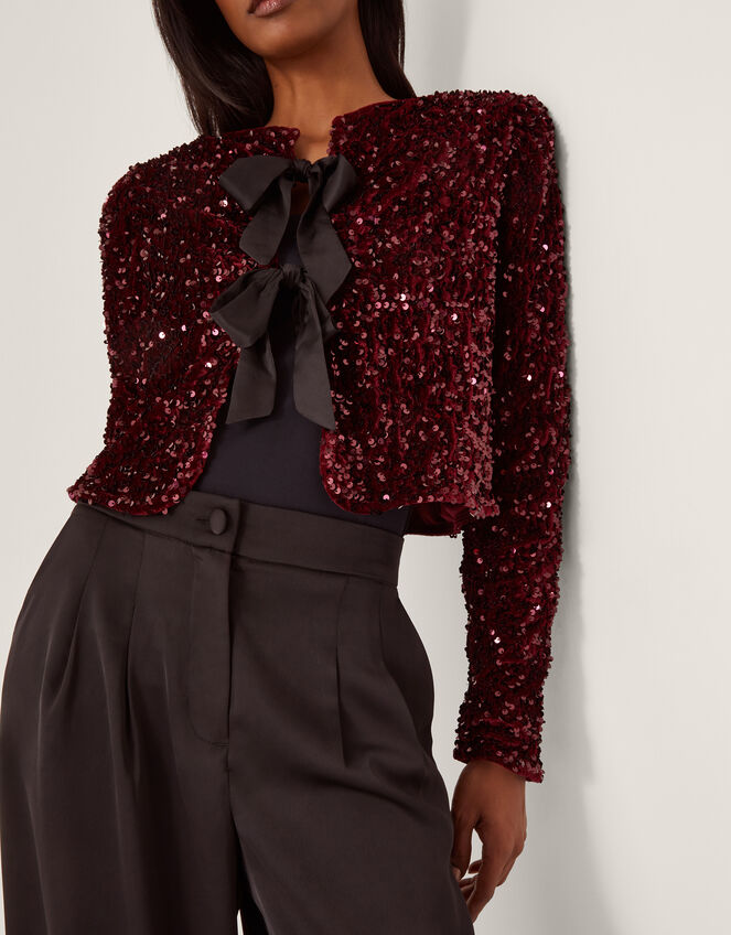 Belinda Bow Sequin Jacket, Red (BERRY), large