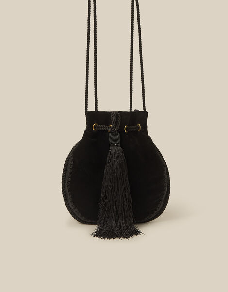 Hope Tassel Velvet Pouch Bag, , large