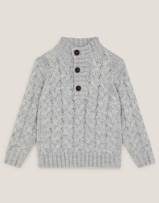 Cable Knit Button Jumper, Grey (GREY), large