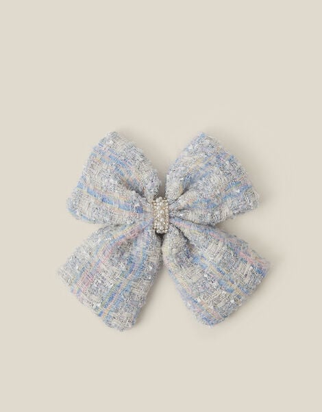 Tweed Bow Hair Clip, , large