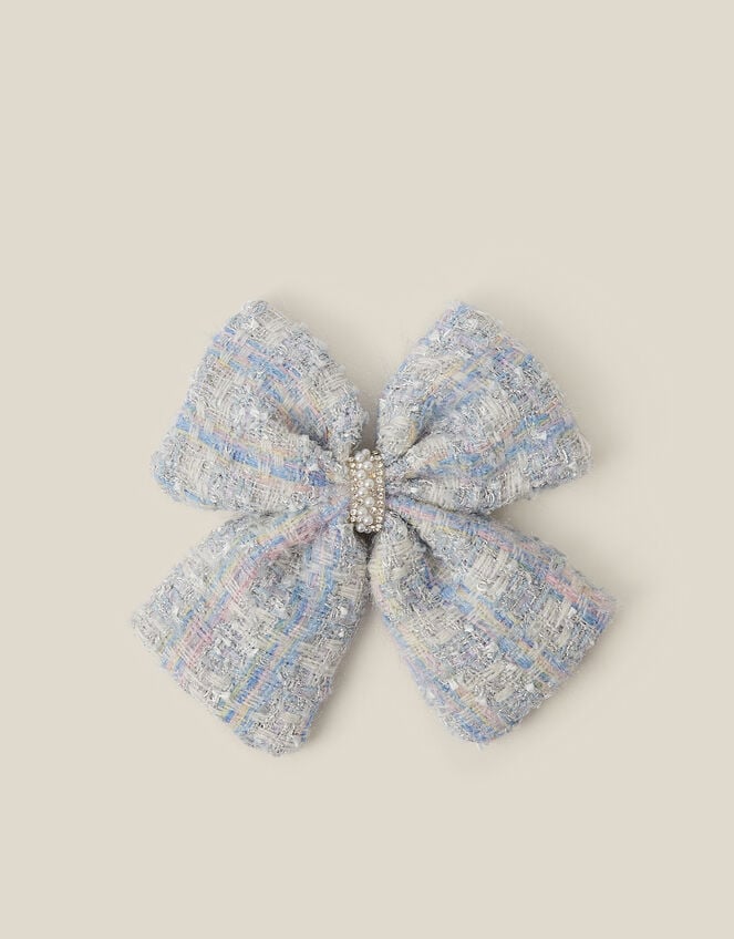 Tweed Bow Hair Clip, , large