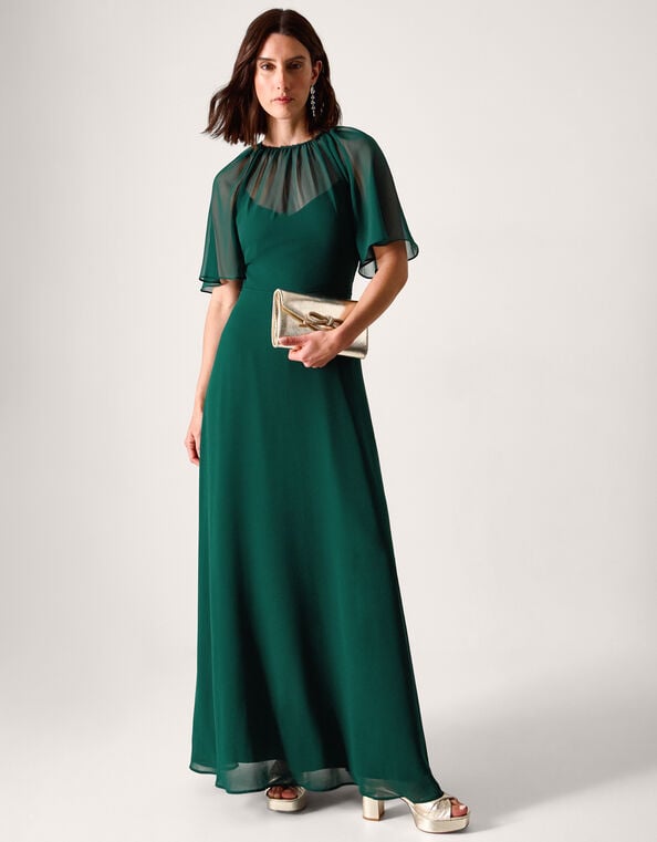 Mona Angel Sleeve Maxi Dress, Green (DARK GREEN), large