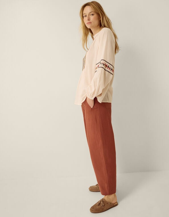Joanie Linen Blend Barrel Pants, Orange (RUST), large