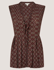 Magdalena Geometric Jersey Top, Brown (CHOCOLATE), large