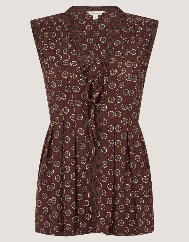 Magdalena Geometric Jersey Top, Brown (CHOCOLATE), large