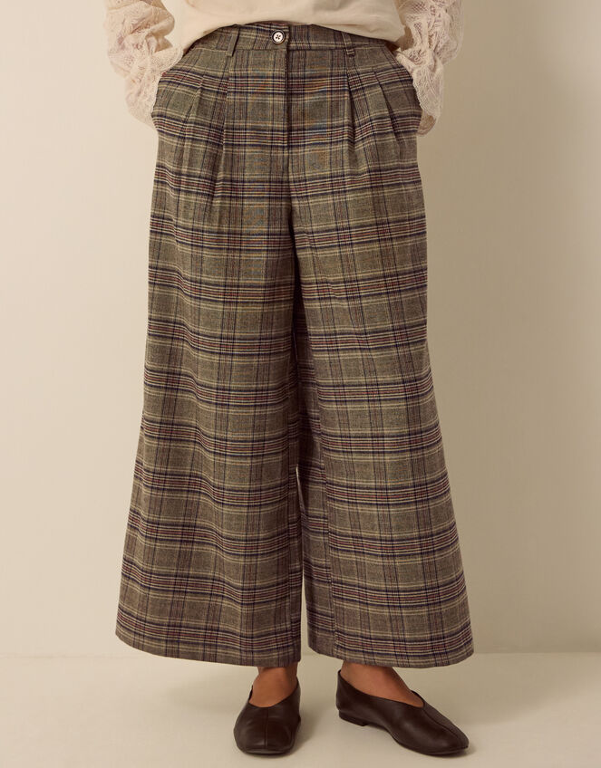 Kristin Check Print Wide Leg Trousers, Brown (BROWN), large