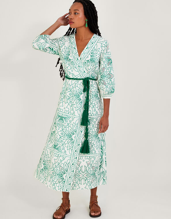 Cut Work and Embroidered Dress in Sustainable Cotton, White (WHITE), large