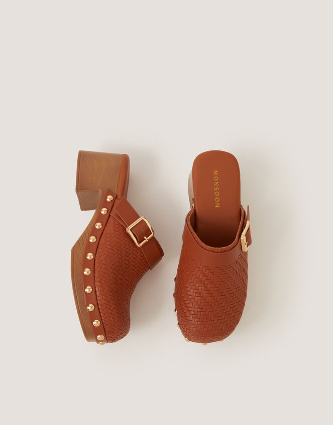 Alice Woven Heeled Clogs, Tan (TAN), large