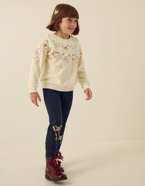 Sequin Bow Sweatshirt & Leggings Set, Ivory (IVORY), large
