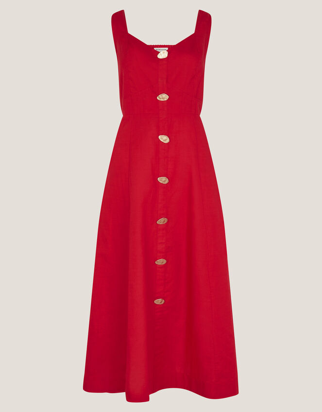 Nell Linen Blend Sleeveless Midi Dress, Red (RED), large