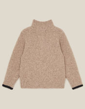 Cable Knit Half Zip Jumper, Camel (OATMEAL), large