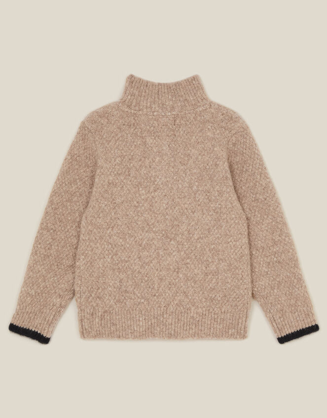 Cable Knit Half Zip Jumper, Camel (OATMEAL), large