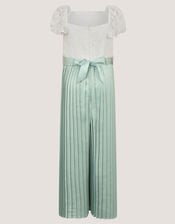 Lace Pleated Jumpsuit, Green (SAGE), large