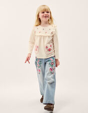 Floral Embroidered Long Sleeve Top , Ivory (IVORY), large