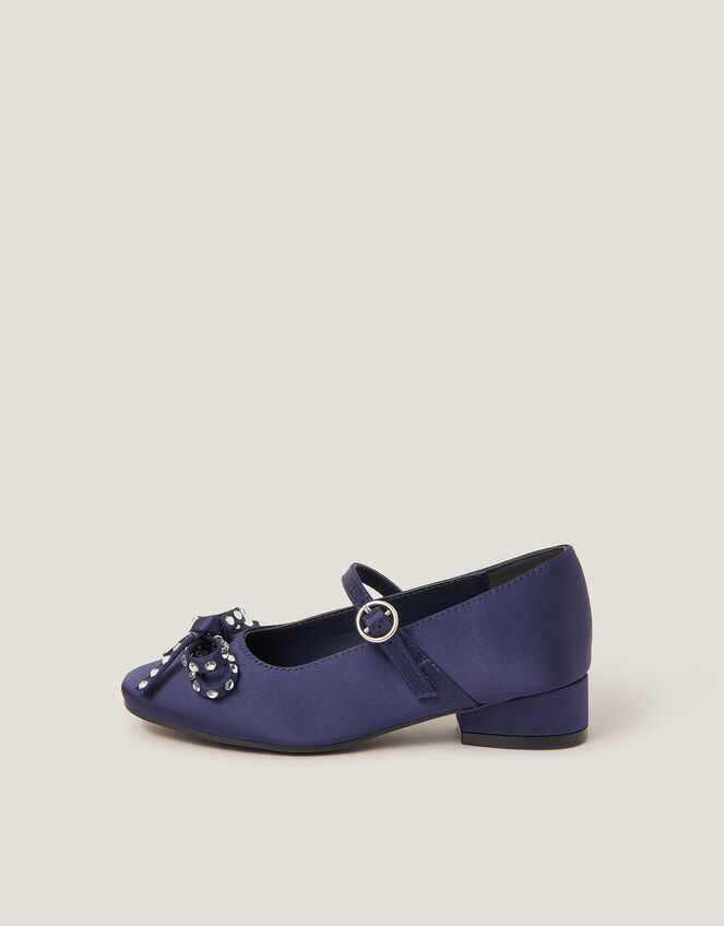 Diamante Bow Ballet Heels, Blue (NAVY), large