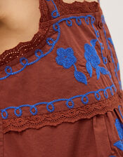 Madison Embroidered Broderie Lace Top, Brown (BROWN), large