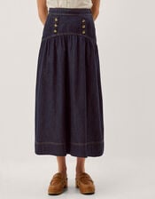 Lucy Button Denim Midi Skirt, Blue (INDIGO), large